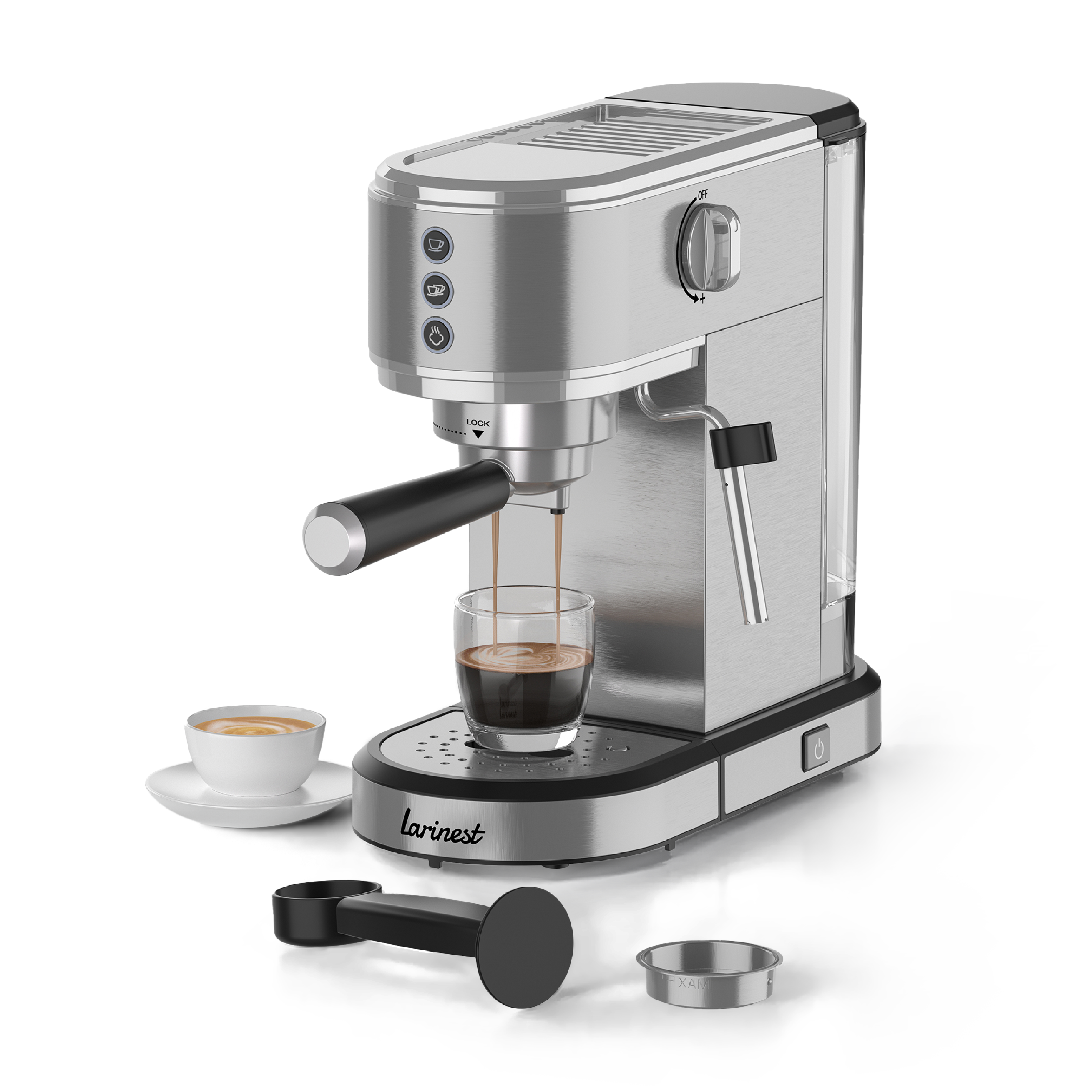 Coffee Maker with Milk Frother 20 Bar, 1 or 2 Cup, Silver | 4Dock