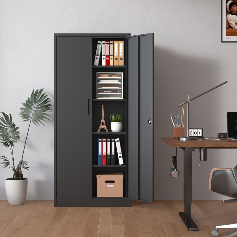 FLEXIMOUNTS SC2B 72" Tall Metal Storage Cabinet with Lock, Adjustable Shelves, Pegboard & Casters