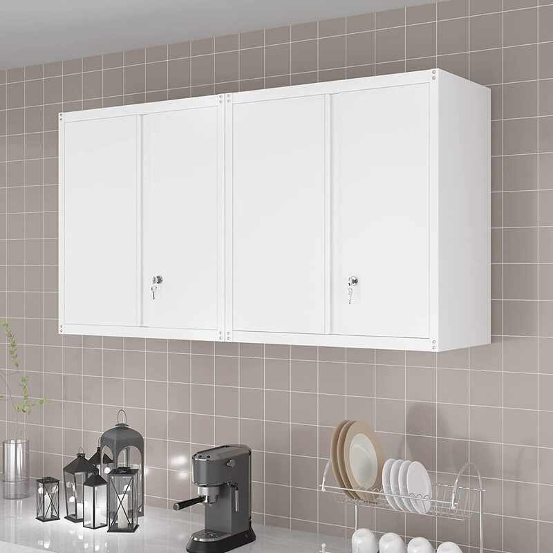 FLEXIMOUNTS Metal Wall Storage Cabinet with an adjustable interior shelf,White,metal frame