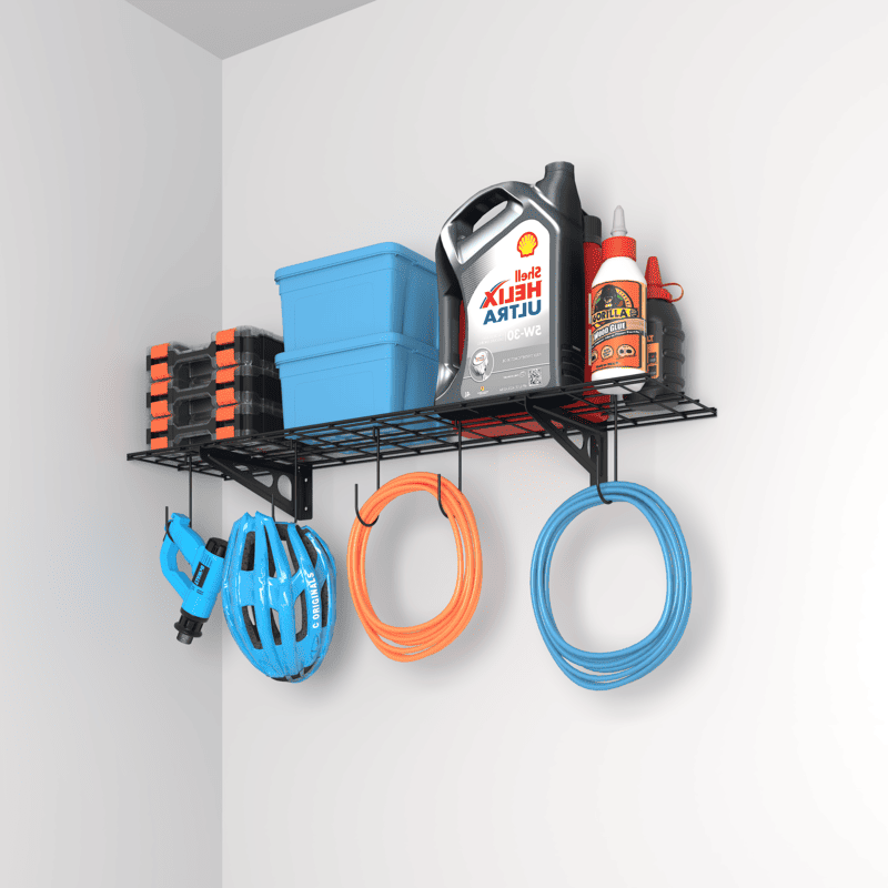 Garage Wall Shevling, 1x4 ft w/ 6 Bike Hooks | FLEXIMOUNTS